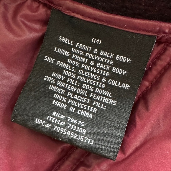 London Fog Down Insulated Full Zip Maroon Slim Puffer Sweater‎ Jacket Winter M - Picture 9 of 9